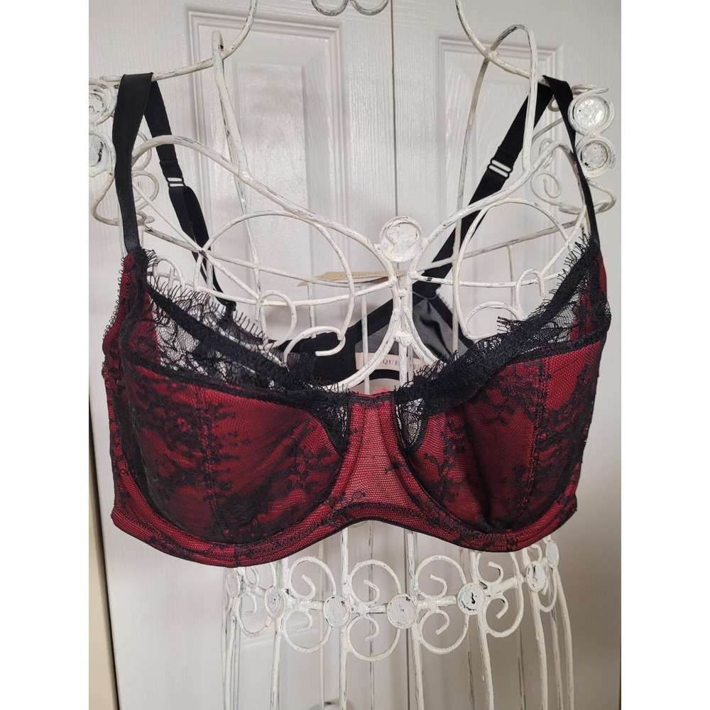 Cacique French Full Coverage Underwire Bra Red Lace Eyelash Trim NWT Size 42C